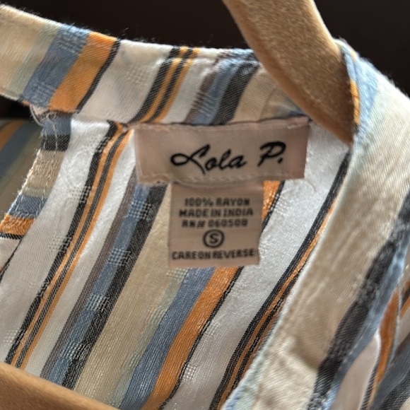 NWT Lola P. Sleeveless Blouse Top Womens S Stripes Bohemian crochet Embroidery - Picture 7 of 11